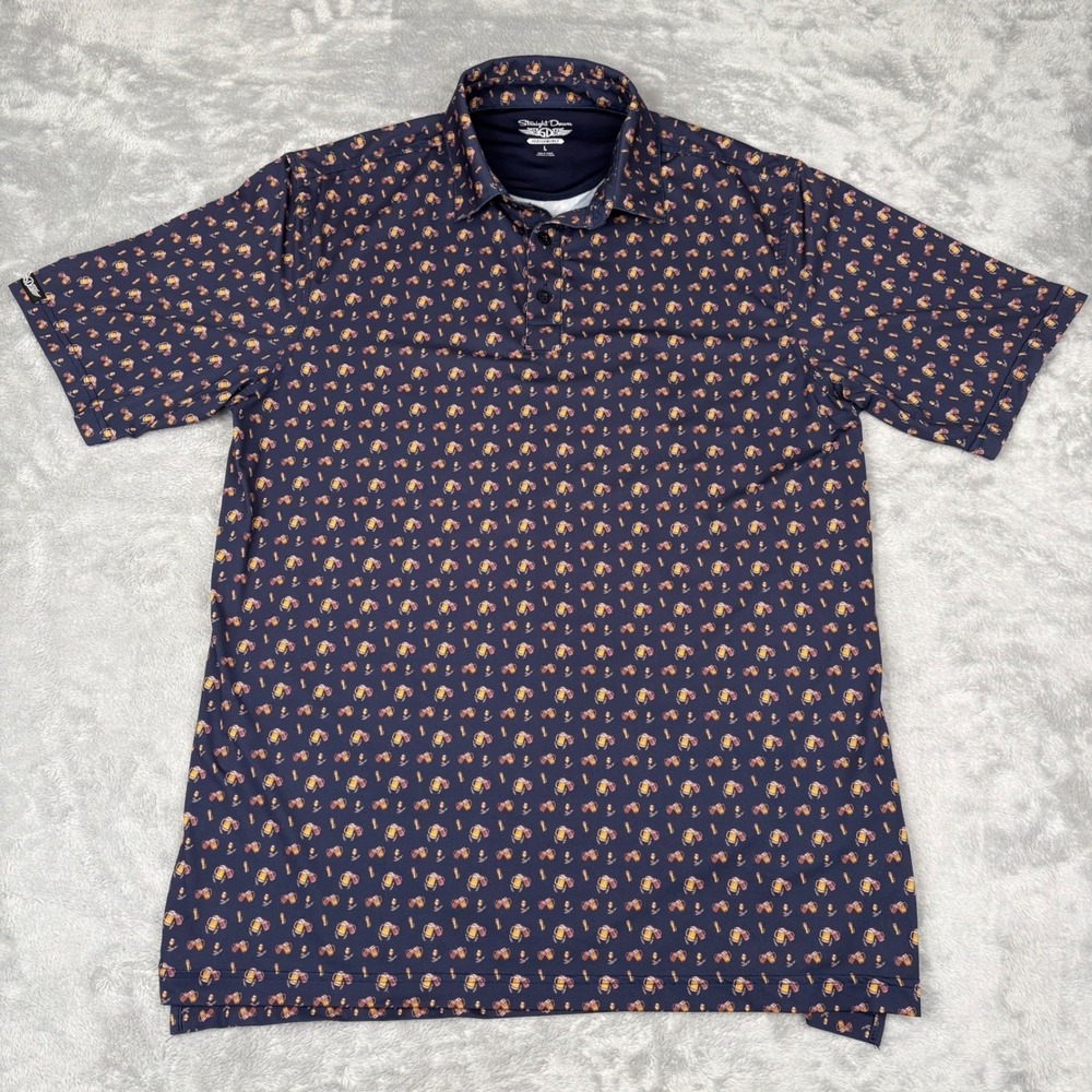 Straight Down Golf Polo Performance Beer Mug Print Mens Large Short‎ Sleeve